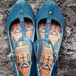 Melissa Teal Flocked Velvet Mary Janes